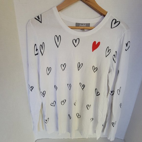 Marled Sweaters - Marled Reunited White Red Heart Graphic Sweater Pullover Valentine 💕❤️ M